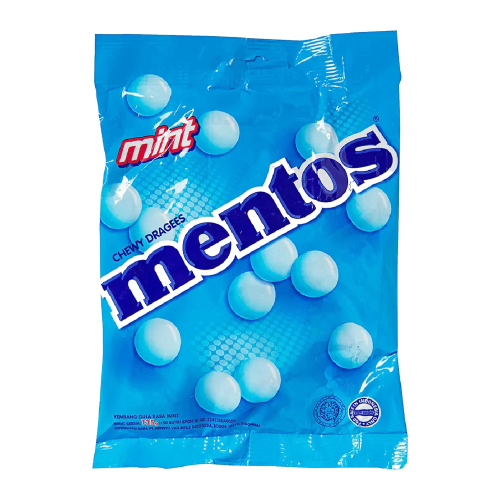 Mentos Chewy Dragees Candy Pouch With Mint Flaor Imported - 135G