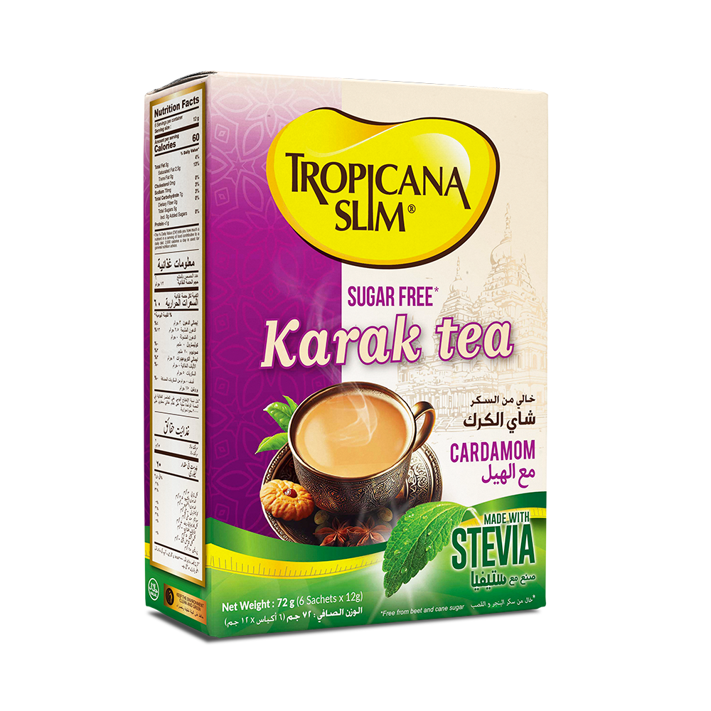 Tropicana Slim Stevia Sugar Free Karak Tea Cardamom - (6 Sachetsx12G)